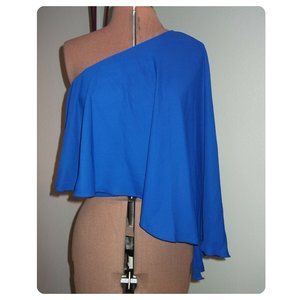 True Light Size Small One Shoulder Blouse Shirt Layered Blue Top Flowing NEW